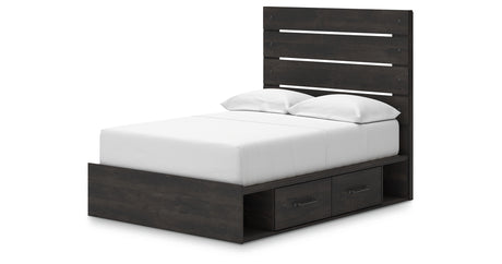 Hollivern Full Panel Bed with Storage with Mirrored Dresser and Chest in Dark Gray from Ashley - Luna Furniture