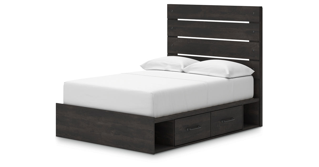 Hollivern Full Panel Bed with Storage with Mirrored Dresser, Chest and Nightstand in Dark Gray from Ashley Furniture - Luna Furniture