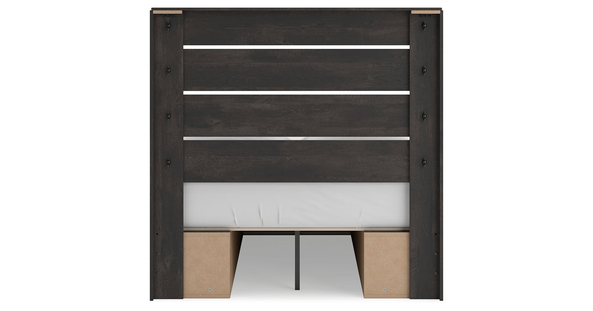 Hollivern Full Panel Bed with Storage with Mirrored Dresser and Nightstand in Dark Gray from Ashley - Luna Furniture
