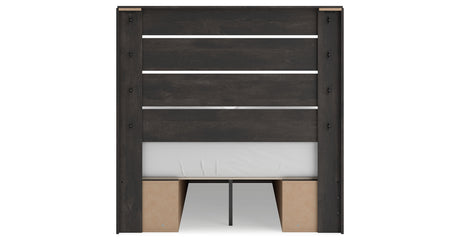 Hollivern Full Panel Bed with Storage with Mirrored Dresser and 2 Nightstands in Dark Gray from Ashley Furniture - Luna Furniture