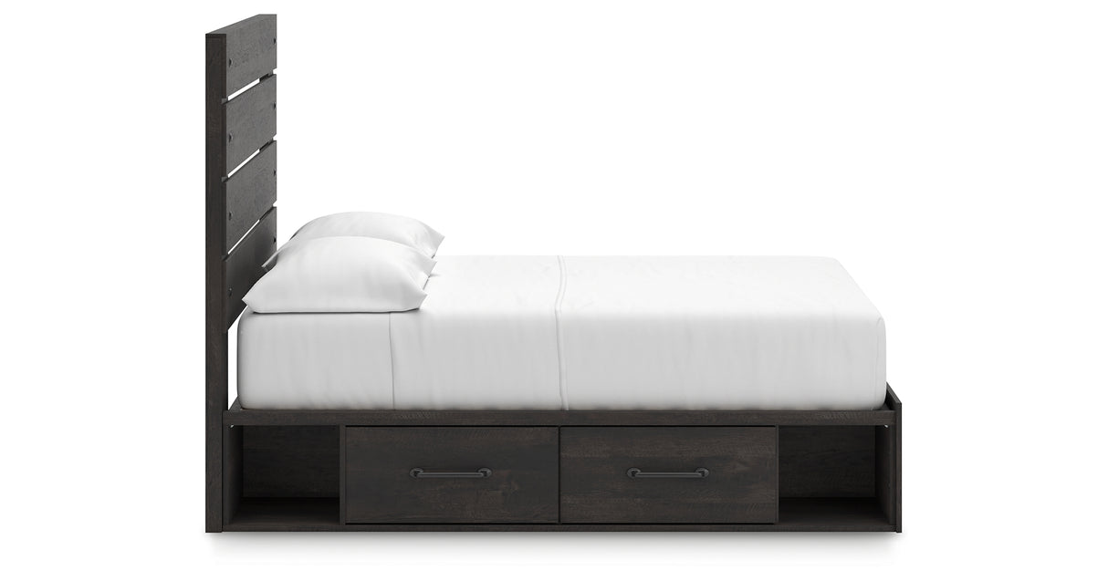 Hollivern Full Panel Bed with Storage with Mirrored Dresser, Chest and 2 Nightstands in Dark Gray from Ashley - Luna Furniture