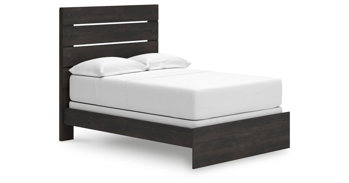 Hollivern Full Panel Bed with Mirrored Dresser and Nightstand in Dark Gray from Ashley Furniture - Luna Furniture