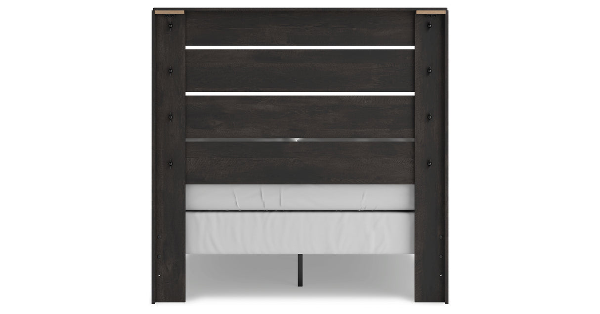 Hollivern Full Panel Bed with Mirrored Dresser and Chest in Dark Gray from Ashley - Luna Furniture