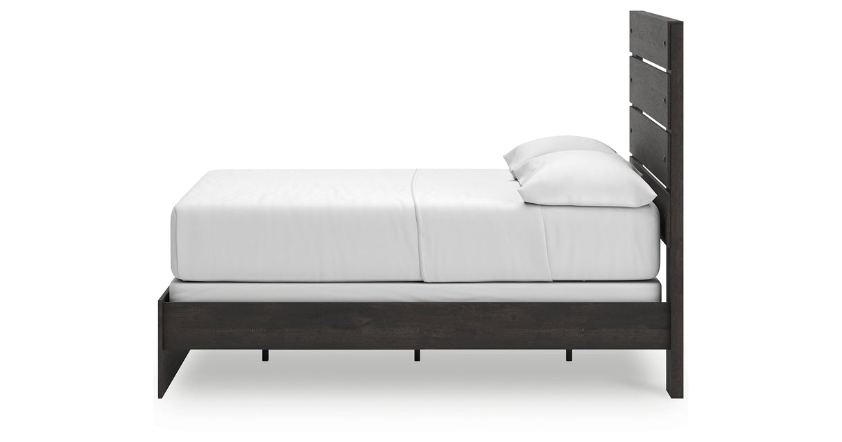 Hollivern Full Panel Bed with Mirrored Dresser, Chest and 2 Nightstands in Dark Gray from Ashley Furniture - Luna Furniture