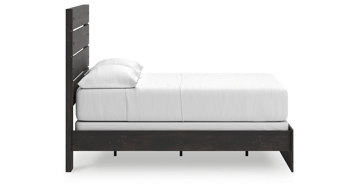 Hollivern Full Panel Bed with Mirrored Dresser, Chest and 2 Nightstands in Dark Gray from Ashley Furniture - Luna Furniture