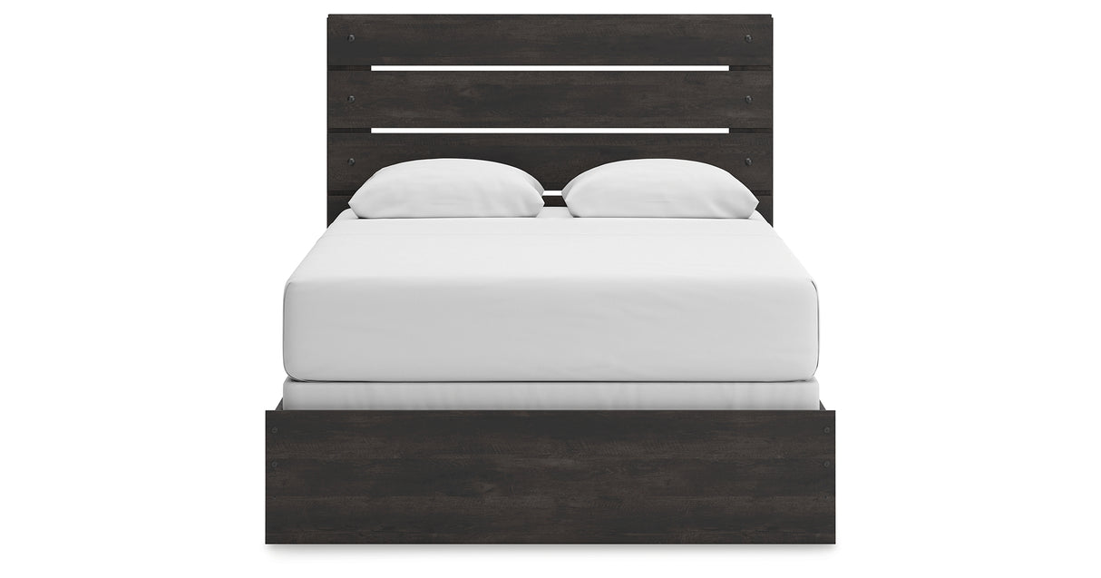 Hollivern Queen Panel Bed with Mirrored Dresser and Nightstand in Dark Gray from Ashley Furniture - Luna Furniture