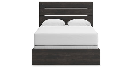 Hollivern Queen Panel Bed with Mirrored Dresser and Nightstand in Dark Gray from Ashley Furniture - Luna Furniture