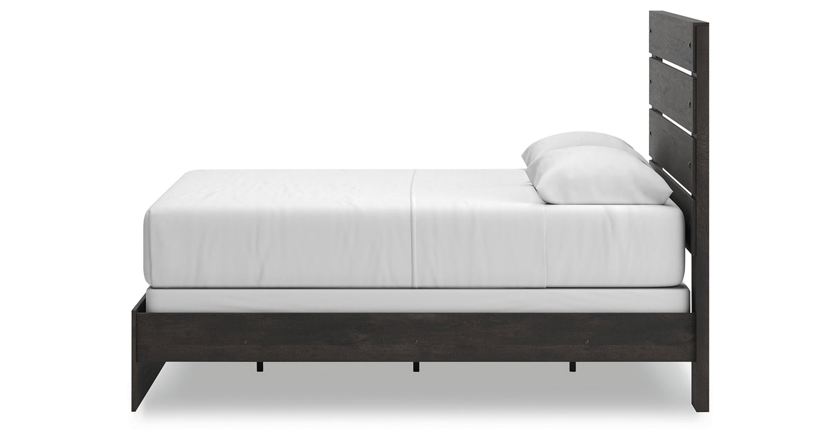 Hollivern Queen Panel Bed with Mirrored Dresser in Dark Gray from Ashley - Luna Furniture