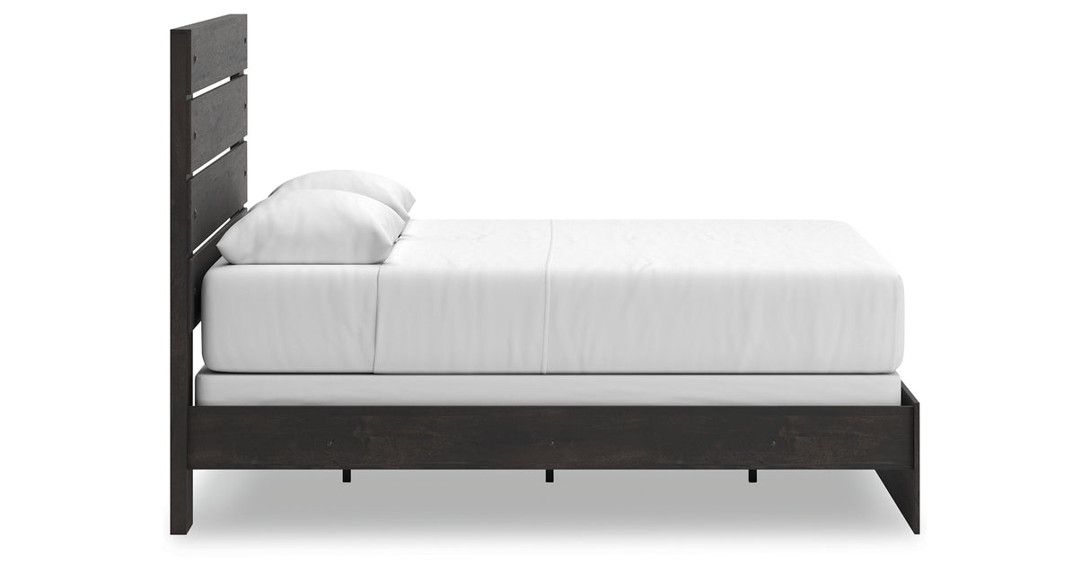 Hollivern Queen Panel Bed with Mirrored Dresser and Chest in Dark Gray from Ashley Furniture - Luna Furniture