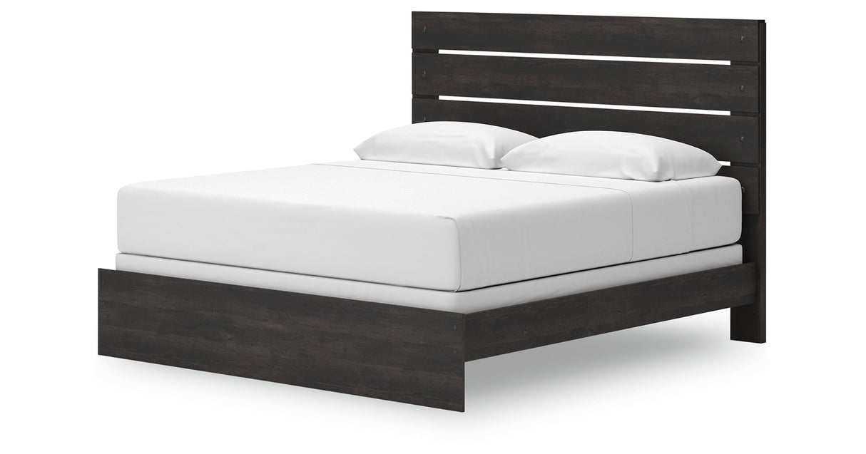 Hollivern King Panel Bed with Mirrored Dresser, Chest and Nightstand in Dark Gray from Ashley Furniture - Luna Furniture