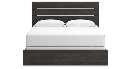 Hollivern King Panel Bed with Mirrored Dresser and Chest in Dark Gray from Ashley Furniture - Luna Furniture