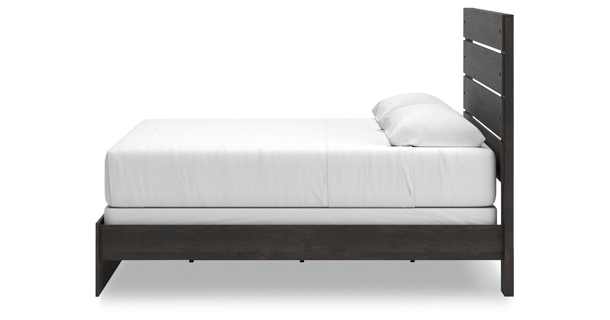 Hollivern King Panel Bed with Mirrored Dresser and Nightstand in Dark Gray from Ashley Furniture - Luna Furniture