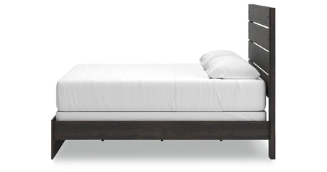 Hollivern King Panel Bed with Mirrored Dresser and Nightstand in Dark Gray from Ashley - Luna Furniture