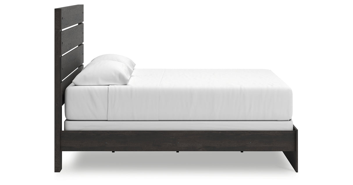 Hollivern King Panel Bed with Mirrored Dresser, Chest and 2 Nightstands in Dark Gray from Ashley Furniture - Luna Furniture