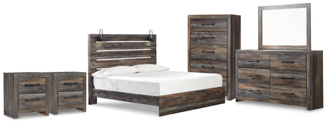 Drystan King Panel Bed with Mirrored Dresser, Chest and 2 Nightstands in Multi from Ashley - Luna Furniture