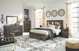 Drystan Queen Bookcase Bed with 2 Storage Drawers with Mirrored Dresser, Chest and 2 Nightstands in Multi from Ashley - Luna Furniture