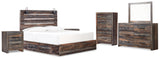 Drystan King Panel Bed with 4 Storage Drawers with Mirrored Dresser, Chest and 2 Nightstands in Multi from Ashley Furniture - Luna Furniture