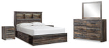 Drystan Queen Bookcase Bed with 2 Storage Drawers with Mirrored Dresser and 2 Nightstands in Multi from Ashley - Luna Furniture
