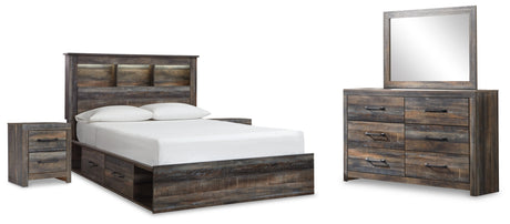 Drystan Queen Bookcase Bed with 2 Storage Drawers with Mirrored Dresser and 2 Nightstands in Multi from Ashley - Luna Furniture