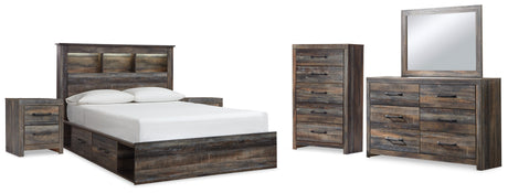 Drystan Queen Bookcase Bed with 4 Storage Drawers with Mirrored Dresser, Chest and 2 Nightstands in Multi from Ashley - Luna Furniture