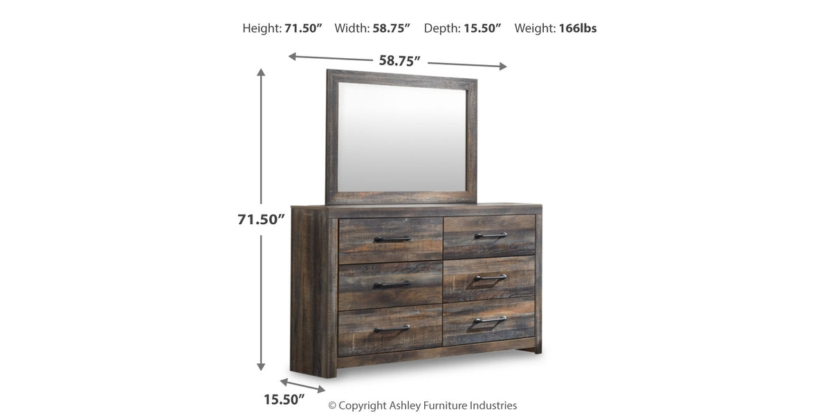 Drystan Queen Bookcase Bed with 2 Storage Drawers with Mirrored Dresser and 2 Nightstands in Multi from Ashley - Luna Furniture