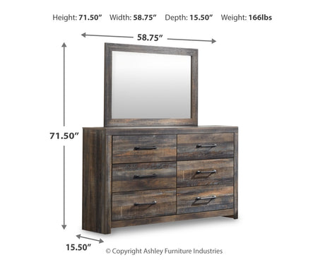 Drystan King Bookcase Bed with 2 Storage Drawers with Mirrored Dresser, Chest and 2 Nightstands in Multi from Ashley - Luna Furniture