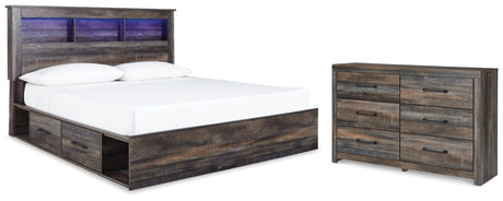 Drystan King Bookcase Bed with 4 Storage Drawers with Dresser in Multi from Ashley - Luna Furniture