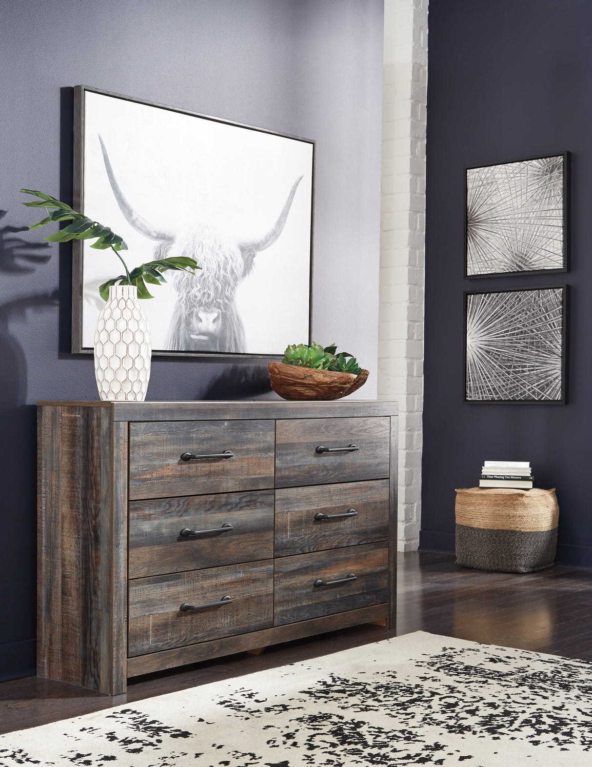 Drystan King Bookcase Bed with 4 Storage Drawers with Dresser in Multi from Ashley Furniture - Luna Furniture