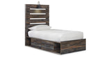 Drystan Twin Panel Bed with 4 Storage Drawers with Mirrored Dresser and Chest in Multi from Ashley Furniture - Luna Furniture