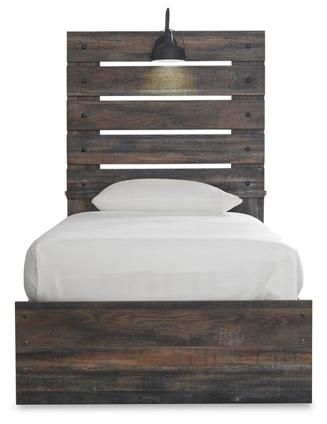 Drystan Twin Panel Bed with 4 Storage Drawers with Mirrored Dresser and Chest in Multi from Ashley Furniture - Luna Furniture