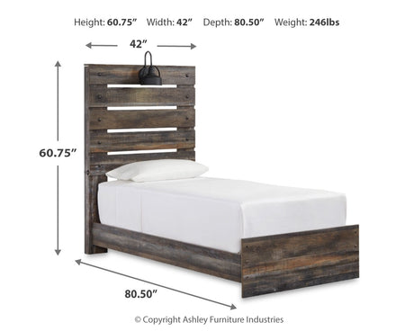 Drystan Twin Panel Bed with 4 Storage Drawers with Mirrored Dresser and Chest in Multi from Ashley Furniture - Luna Furniture