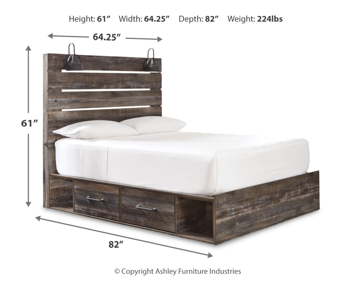 Drystan Twin Panel Bed with 2 Storage Drawers with Mirrored Dresser and 2 Nightstands in Multi from Ashley - Luna Furniture