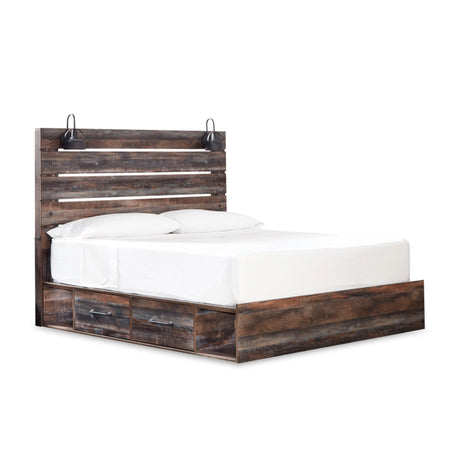 Drystan King Panel Bed with 2 Storage Drawers with Mirrored Dresser, Chest and 2 Nightstands in Multi from Ashley - Luna Furniture