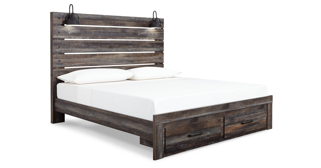 Drystan King Panel Bed with Storage with Mirrored Dresser and 2 Nightstands in Multi from Ashley Furniture - Luna Furniture