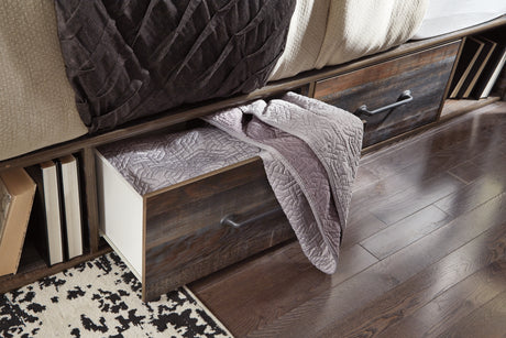 Drystan Queen Bookcase Bed with 4 Storage Drawers with Mirrored Dresser and Chest in Multi from Ashley - Luna Furniture