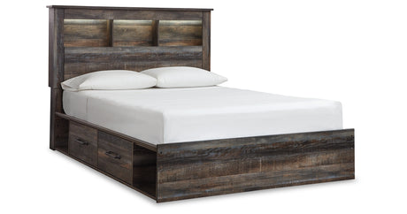 Drystan Queen Bookcase Bed with 2 Storage Drawers with Mirrored Dresser and Chest in Multi from Ashley - Luna Furniture