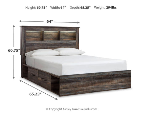 Drystan Queen Bookcase Bed with 4 Storage Drawers with Mirrored Dresser, Chest and 2 Nightstands in Multi from Ashley - Luna Furniture