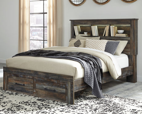 Drystan Queen Bookcase Bed with 2 Storage Drawers with Mirrored Dresser, Chest and 2 Nightstands in Multi from Ashley - Luna Furniture