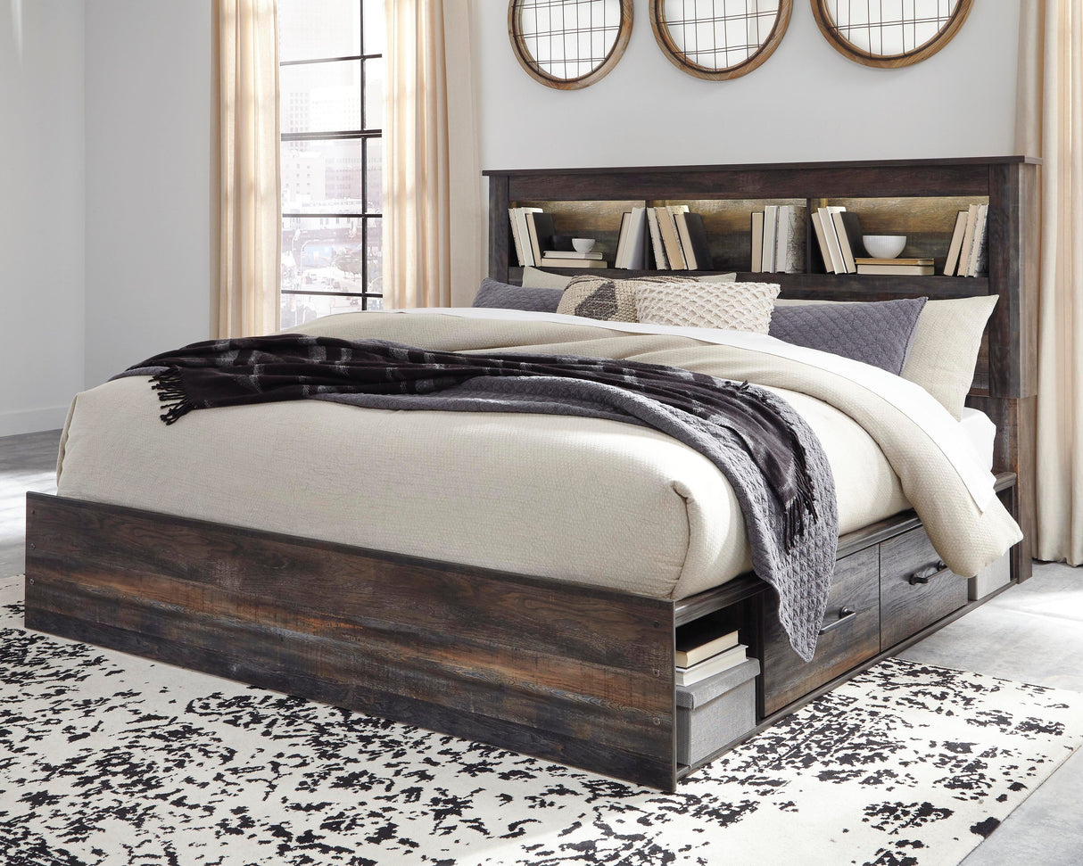 Drystan King Bookcase Bed with 2 Storage Drawers with Mirrored Dresser, Chest and 2 Nightstands in Multi from Ashley - Luna Furniture