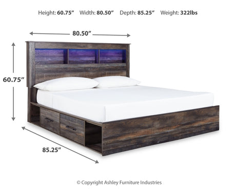 Drystan King Bookcase Bed with 4 Storage Drawers with Mirrored Dresser and 2 Nightstands in Multi from Ashley - Luna Furniture