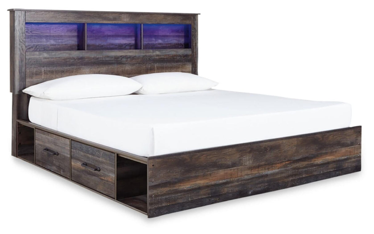 Drystan Multi King Bookcase Bed with 4 Storage Drawers with Mirrored Dresser and Nightstand from Ashley - Luna Furniture