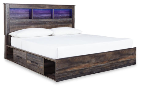 Drystan Multi King Bookcase Bed with 4 Storage Drawers with Mirrored Dresser and Nightstand from Ashley - Luna Furniture