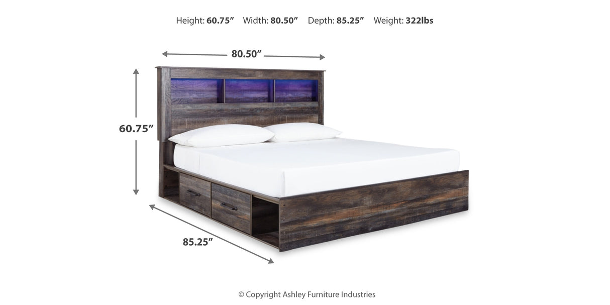 Drystan King Bookcase Bed with 4 Storage Drawers with Mirrored Dresser and 2 Nightstands in Multi from Ashley Furniture - Luna Furniture