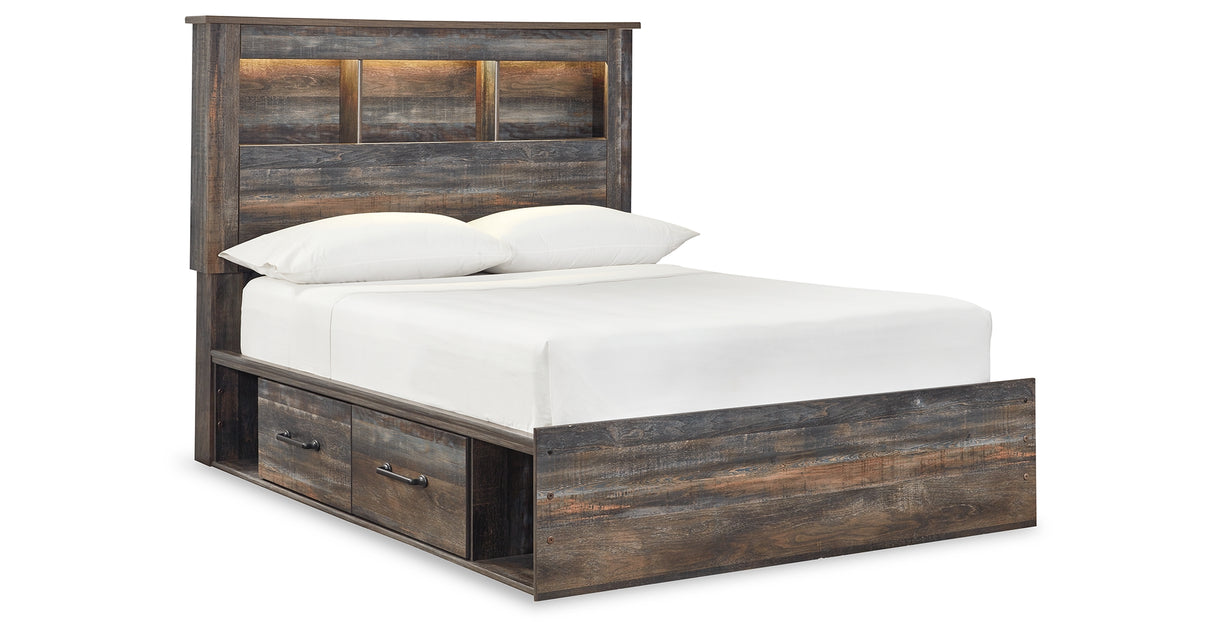 Drystan Full Bookcase Bed with 2 Storage Drawers with Mirrored Dresser and 2 Nightstands in Multi from Ashley - Luna Furniture