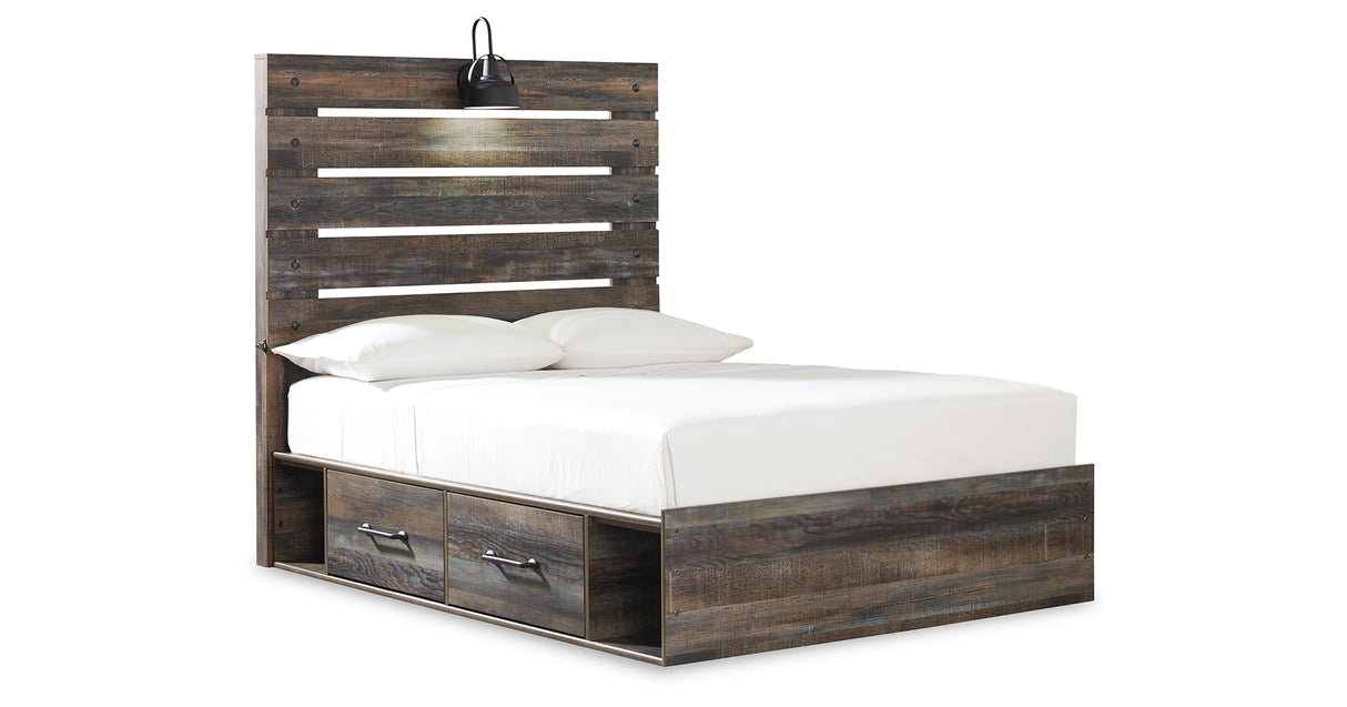 Drystan Full Panel Bed with 2 Storage Drawers with Mirrored Dresser and Chest in Multi from Ashley Furniture - Luna Furniture