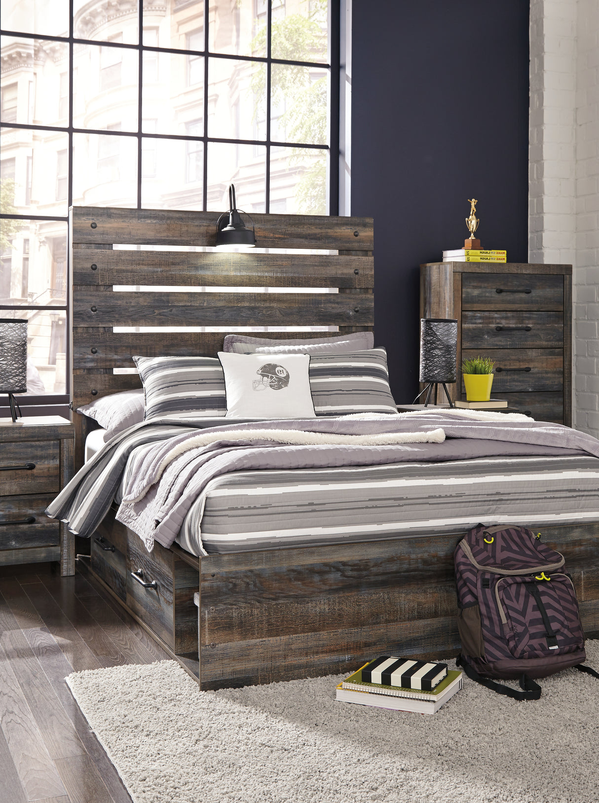 Drystan Multi Full LED Storage Platform Bed with 2 Drawers from Ashley Furniture - Luna Furniture