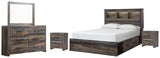 Drystan Queen Bookcase Bed with 4 Storage Drawers with Mirrored Dresser and 2 Nightstands in Multi from Ashley Furniture - Luna Furniture