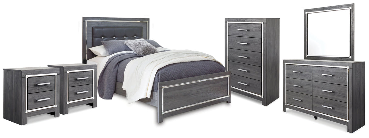 Lodanna Queen Panel Bed with Mirrored Dresser, Chest and 2 Nightstands in Gray from Ashley - Luna Furniture