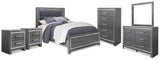 Lodanna Queen Panel Bed with Mirrored Dresser, Chest and 2 Nightstands in Gray from Ashley - Luna Furniture