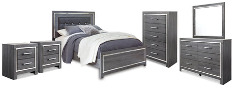 Lodanna Queen Panel Bed with Mirrored Dresser, Chest and 2 Nightstands in Gray from Ashley Furniture - Luna Furniture
